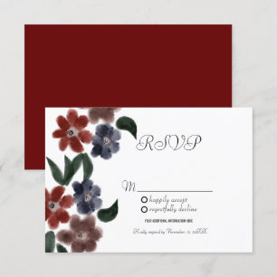 Watercolor Burgundy Blue Vintage Floral Kraft RSVP Invitation