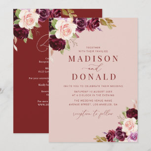 watercolor burgundy blush floral wedding invitation