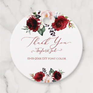 Watercolor Burgundy Blush Flowers Thank You Favour Tags