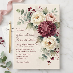 Watercolor Burgundy Blush Pink Floral Wedding Invitation