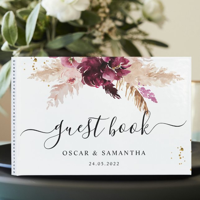 Watercolor Burgundy Blush Pink & Red Floral   Guest Book (Creator Uploaded)