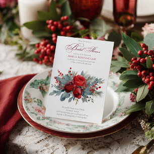 Watercolor Burgundy & Blush Roses Bridal Shower Invitation