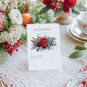 Watercolor Burgundy & Blush Roses RSVP Card