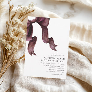 Watercolor Burgundy Bow Floral Wedding Invitation