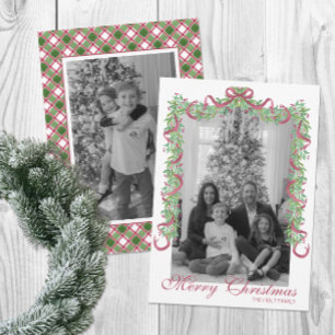 Watercolor Burgundy Christmas Garland Photo Holiday Card
