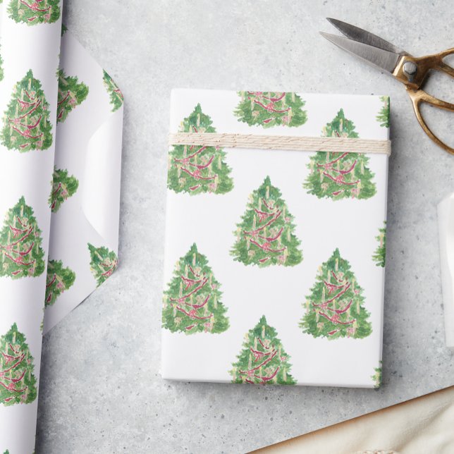 Watercolor Burgundy Christmas Tree Wrapping Paper (Creator Uploaded)