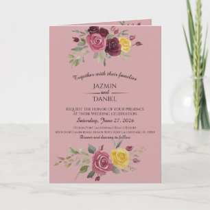 Watercolor Burgundy Country Roses Pink Invitation