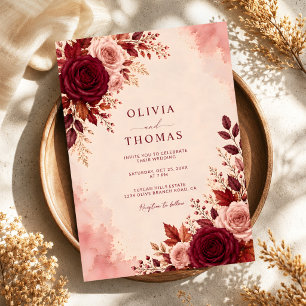 Watercolor Burgundy Elegance Romantic Wedding Invitation