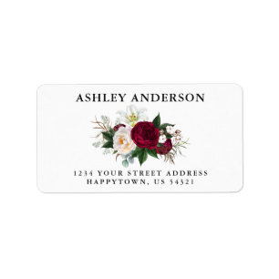 Watercolor Burgundy Floral and Greenery Address Label