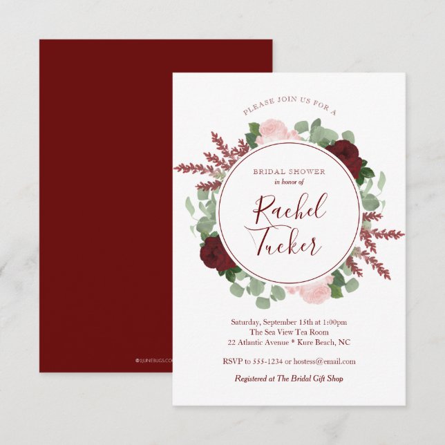 Watercolor Burgundy Floral Bridal Shower Invitation (Front/Back)