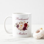 Watercolor Burgundy Floral Bridesmaid Name Coffee Mug<br><div class="desc">Watercolor Burgundy Marsala Floral Bridesmaid Name Mug</div>