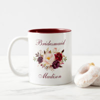 Watercolor Burgundy Floral Bridesmaid Name