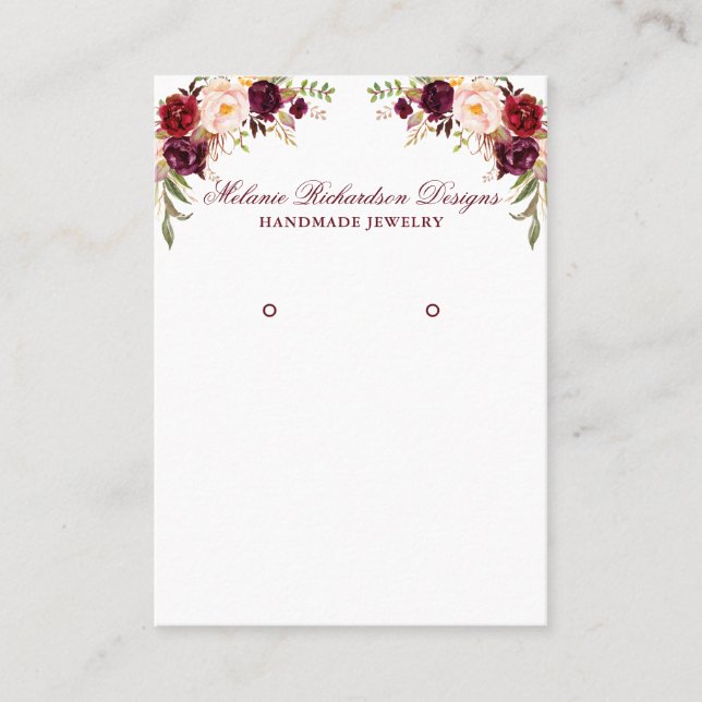Watercolor Burgundy Floral Earring Display Card (Front)
