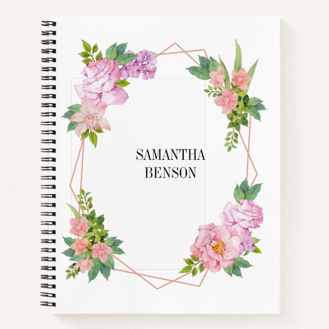 Watercolor  Burgundy Floral Geometric Notebook (Front)