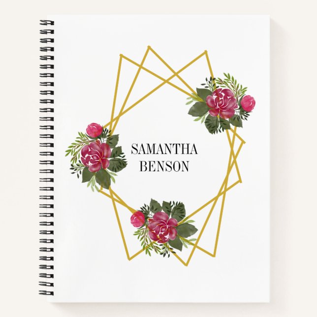 Watercolor  Burgundy Floral Geometric Notebook (Front)