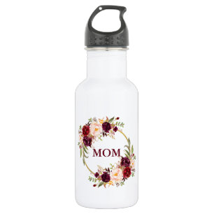 Watercolor Burgundy Floral Gold Mum 532 Ml Water Bottle