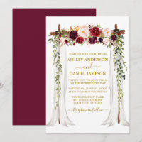 Watercolor Burgundy Floral Gold Wedding Canopy