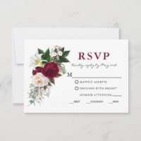 Watercolor Burgundy Floral Greenery Meal RSVP