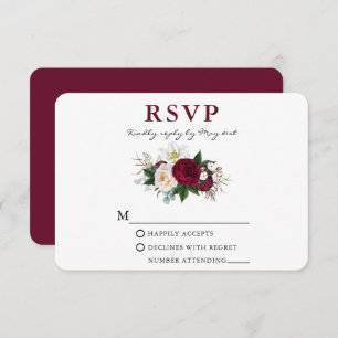 Watercolor Burgundy Floral Greenery Rd RSVP Card