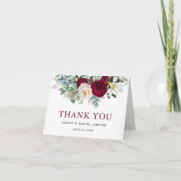 Watercolor Burgundy Floral Greenery Wedding Note