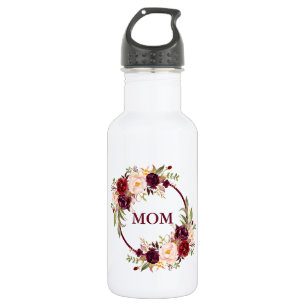Watercolor Burgundy Floral Mum 532 Ml Water Bottle
