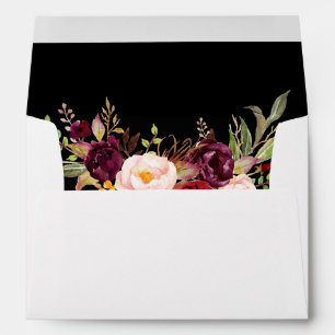 Watercolor Burgundy Floral Wedding Blk Invitation Envelope