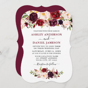 Watercolor Burgundy Floral Wedding Bracket Invitation
