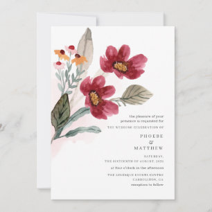 Watercolor Burgundy Floral Wedding Invitation