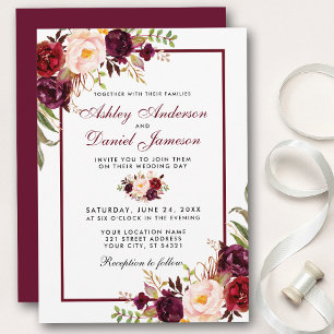 Watercolor Burgundy Floral Wedding Invitation
