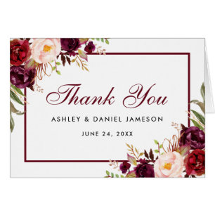 Watercolor Burgundy Floral Wedding Thanks B Note