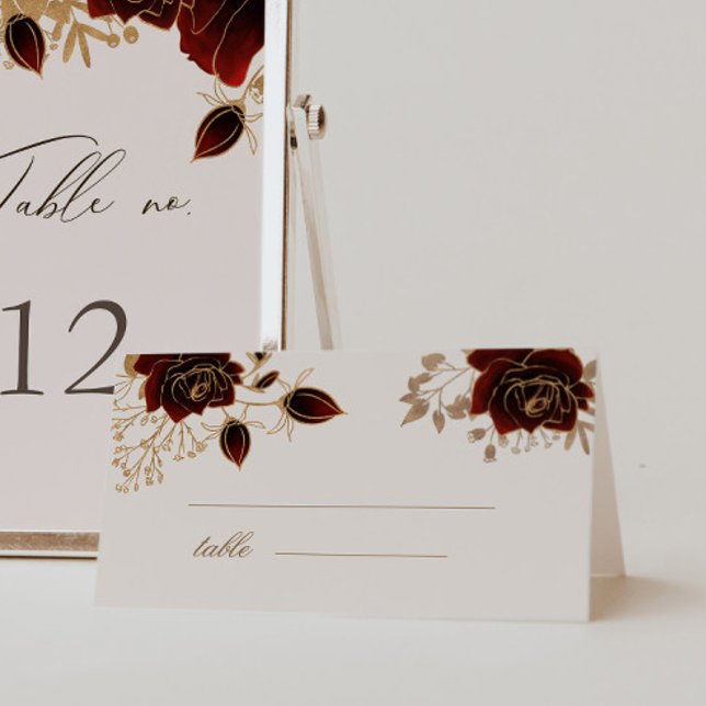 Watercolor Burgundy Gold Roses Table Number Card (Creator Uploaded)