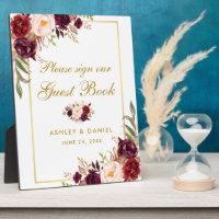 Watercolor Burgundy Gold Wedding Guestbook