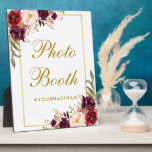 Watercolor Burgundy Gold Wedding Photo Booth Plaque<br><div class="desc">Watercolor Floral Burgundy Marsala Gold Wedding Photo Booth Table Plaque</div>