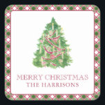 Watercolor Burgundy & Green Plaid Christmas Tree Square Sticker<br><div class="desc">PreppyPrint.com - Celebrate Christmas in style! Add your personalised touch. Transfer this design onto the products of your choice too! Please visit my designer store,  PreppyPrint.com,  for coordinating items.</div>