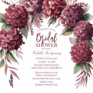 Watercolor Burgundy Hydrangea Floral Arch Invitation
