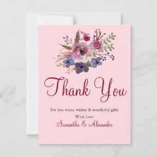 Watercolor Burgundy Marsala flower Thank You Card
