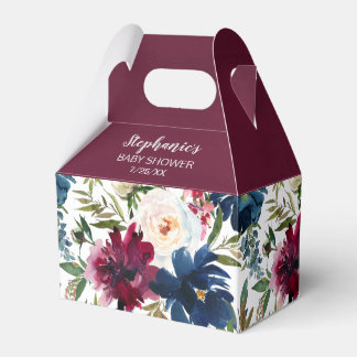 Watercolor Burgundy Navy Flowers Baby Shower Favour Box