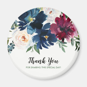 Watercolor Burgundy Navy Flowers Thank You Magnet