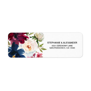 Watercolor Burgundy Navy Flowers Wedding