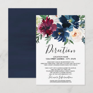 Watercolor Burgundy Navy Flowers Wedding Invitation