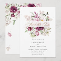 watercolor burgundy peonies floral save the date