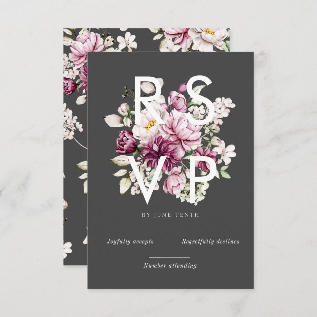 watercolor burgundy peonies rsvp card (Front/Back)