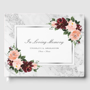 Watercolor Burgundy Pink Floral Funeral Memorial Guest Book