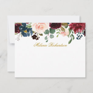 Watercolor Burgundy Pink Floral Gold Personalised Card