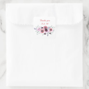 Watercolor burgundy pink flowers square sticker