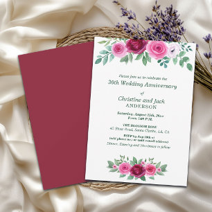 Watercolor Burgundy Roses 30th Wedding Anniversary Invitation