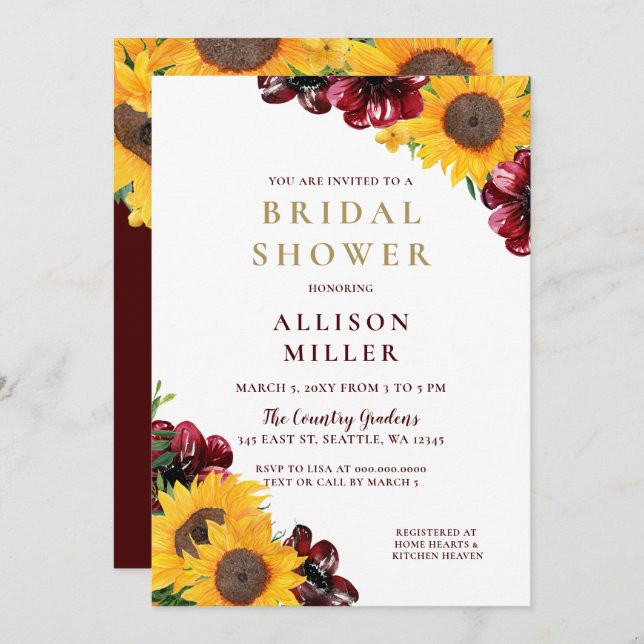 Watercolor Burgundy Rustic Bridal Shower Invitation (Front/Back)