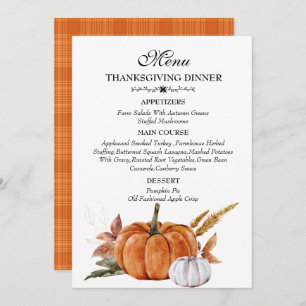Watercolor Burnt Orange Pumpkin Thanksgiving Menu