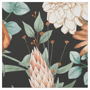 Watercolor Burnt Orange White Flower Pattern Fabric