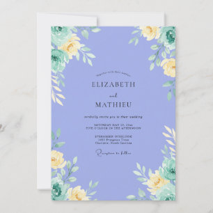 Watercolor Butter Periwinkle Peony Wedding Invitation